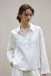 Linen Polo Collar Relaxed Blouse