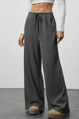 Draped Drawstring Wide Leg Knit Pants