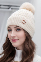Chunky Cable Knit Pompom Smile Hat