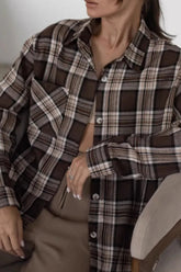 Long Sleeve Plaid Stripe Blouse