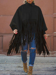 Solid Fringed Suede Top Black / L Sweatshirts & Hoodies L