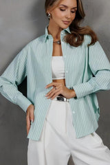 Relaxed Fit Striped Long Sleeve Blouse