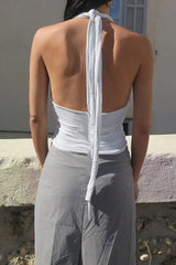 Sexy Twist Front Spaghetti Strap Backless Halter Crop Top