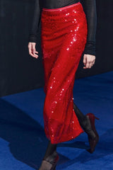 High Waist Sequin Slit Bodycon Skirt