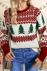 Argyle Striped Color Block Christmas Tree Sweater