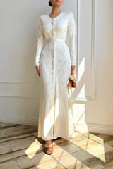 Round Neck Buttoned Sweater Dress