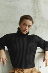 Striped Turtleneck Bell Sleeve Sweater