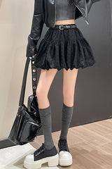 Polka Dot Black Belted Tulle Mini Skirt