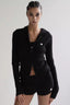 Zip Up Cropped Hooded Knit Sweater Black / S