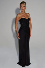 Ribbon Strapless Corset Maxi Evening Prom Dress