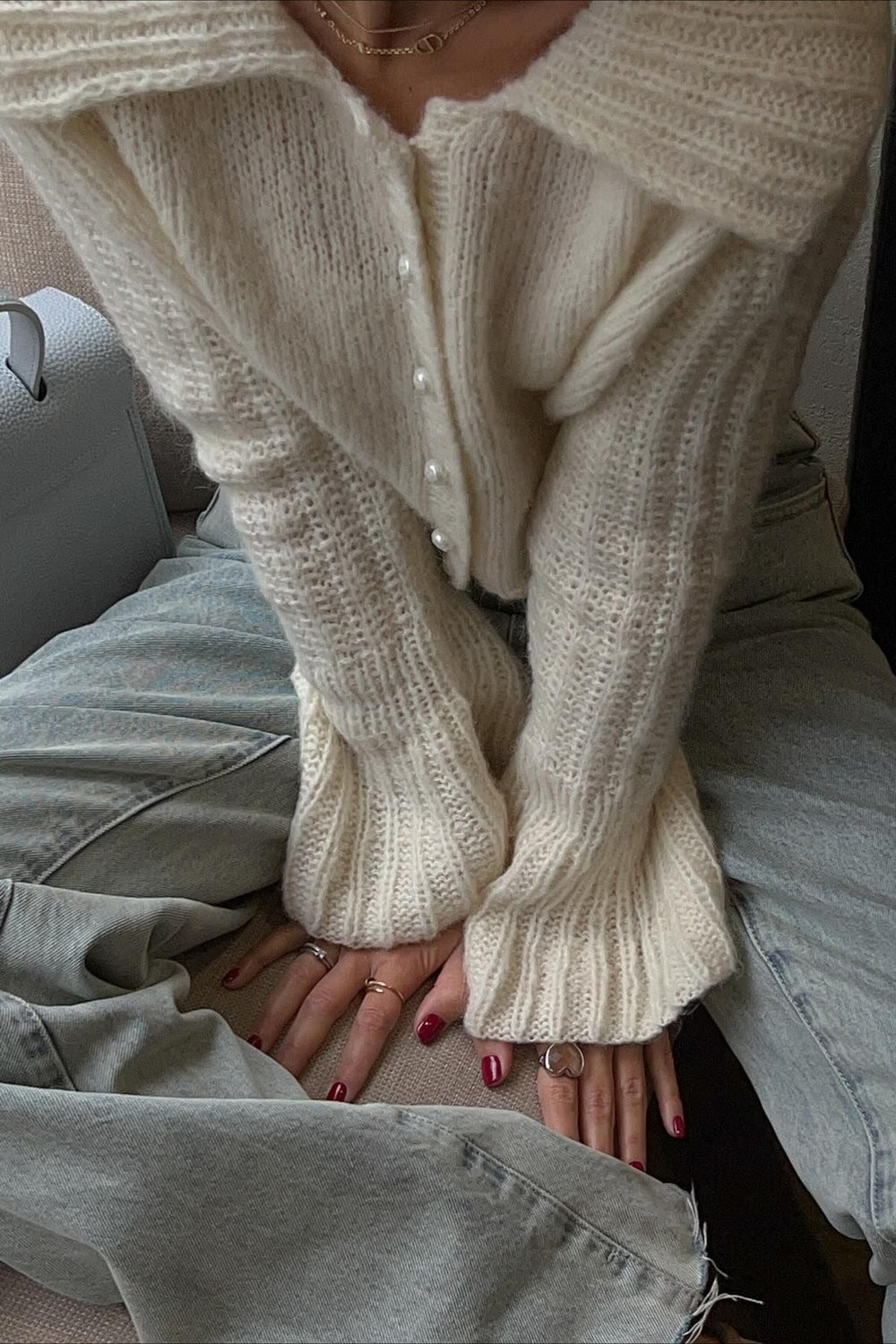 Ruffled Collar Flare Sleeve Knit Sweater