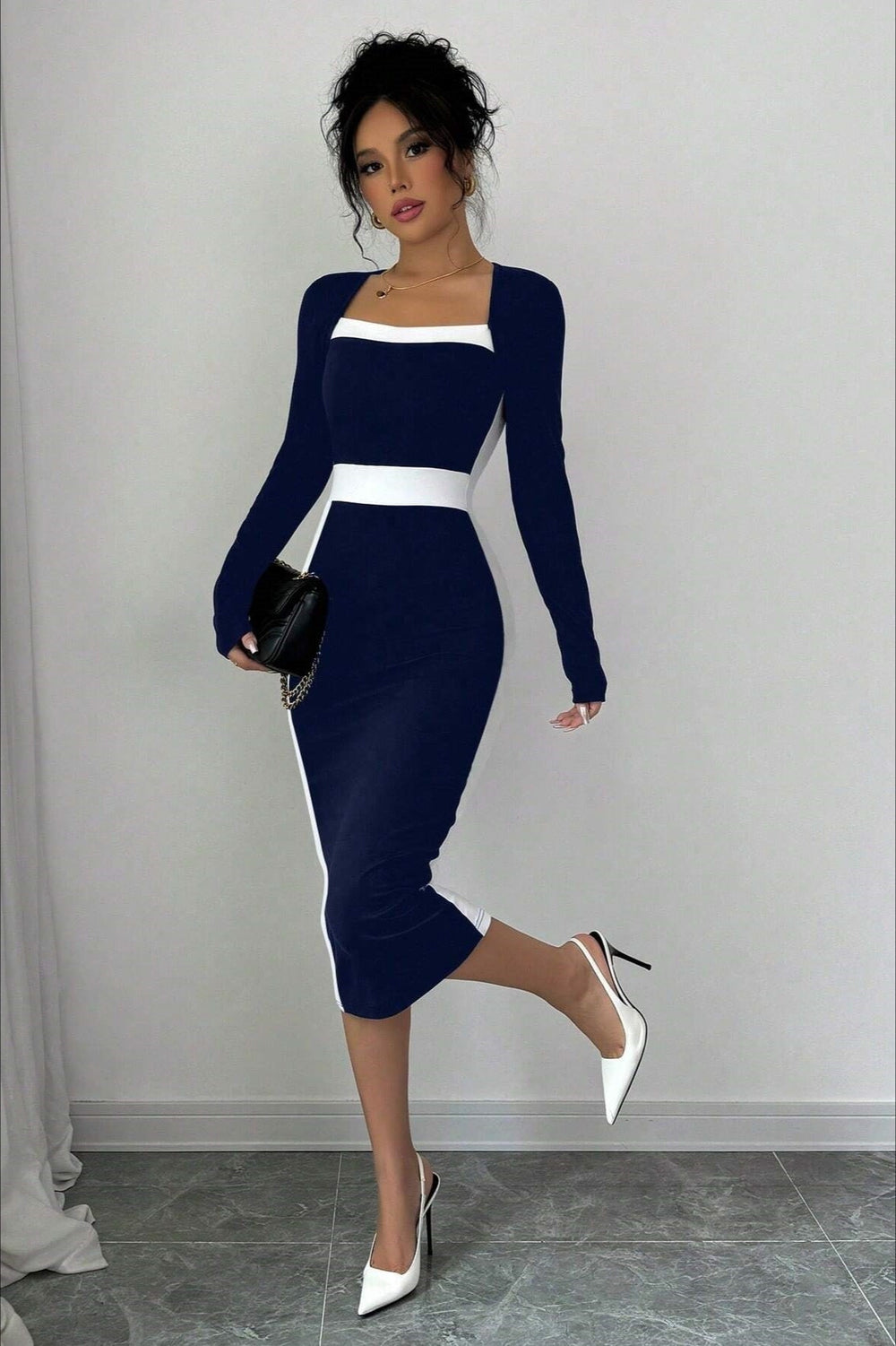 Color Block Panel Bodycon Cocktail Dress