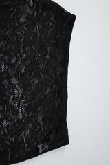 Lace Halter Backless Tie Front Crop Top Bodycon Sheer Skirt Set