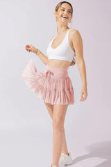 Pleated Tie High Waist Short Skirt