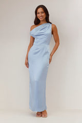 Solid Sleeveless Asymmetric Formal Dress S / Blue