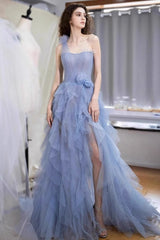 Blue Bustier Sleeveless Formal Dress