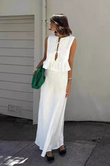 Tie Strap Sleeveless Top High Waist Skirt Set
