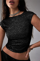 Sexy Backless Sequin Crop Top