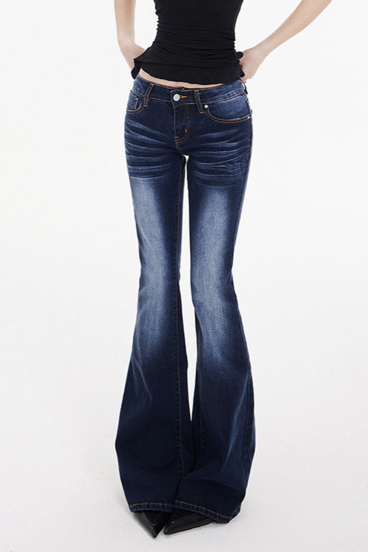 Low Waist Long Flare Jeans Dark Blue / XS
