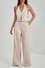 Lace Up Open Back Two Piece Vest Pants Set