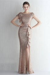 Glitter High Neck Mermaid Slit Formal Dress