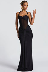 Mesh Panel Sash Maxi Dress