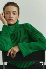 Striped Turtleneck Bell Sleeve Sweater
