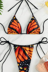 Butterfly Print Tie Side Two Piece Bikini Set