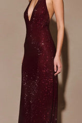 Halter Deep V Backless Bodycon Elegant Prom Dress