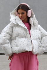 Chic Printed Puffy Puffer Jacket S / White