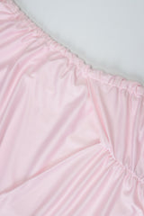 Ruffled Ruching Tiered High Slit Strapless Waist Cinched Prom Dress