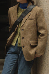 Wool Blend Single Breasted Blazer S / Brown