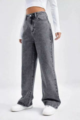 Grey Vintage High Waist Straight Jeans