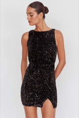 Backless Sleeveless Sequin Mini Dress