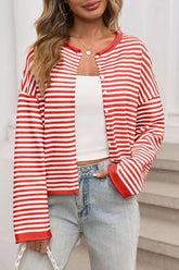 Striped Color Block Cardigan S / Red