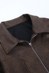Brown Print Stand Collar Jacket