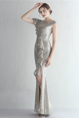 Glitter High Neck Mermaid Slit Formal Dress