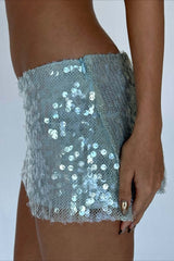Solid Color Sequin Fitted Party Mini Skirt