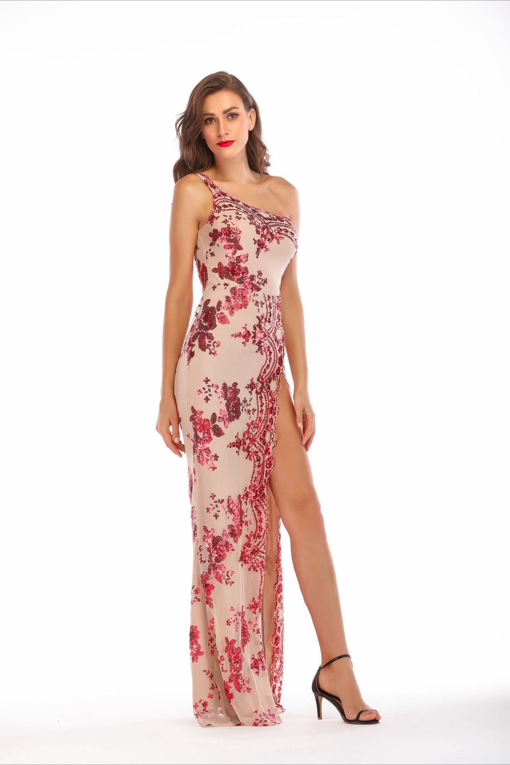 Sequin Backless Asymmetric Formal Dress