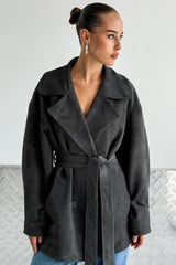 Vintage Brown Suede Tie Waist Overcoat