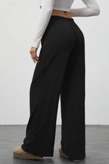 Draped Drawstring Wide Leg Knit Pants