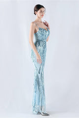 Boned Sequin Embroidered Formal Dress