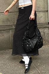 Lace Trim Polka Dot Bodycon Skirt