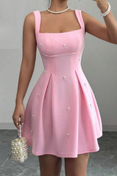 Shirred Waist Spaghetti Strap A-Line Dress