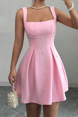 Shirred Waist Spaghetti Strap A-Line Dress