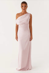 Solid Asymmetric Neckline Formal Dress