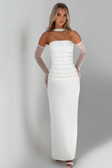 Sheer Sleeve Bustier Gown Formal Dress