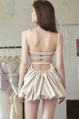 Solid Ruched High Waist Sleeveless Cami Mini Dress