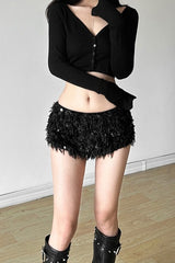 Solid Color Sequin Low Rise Shorts