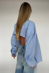 Asymmetric Button Back Cutout Blouse